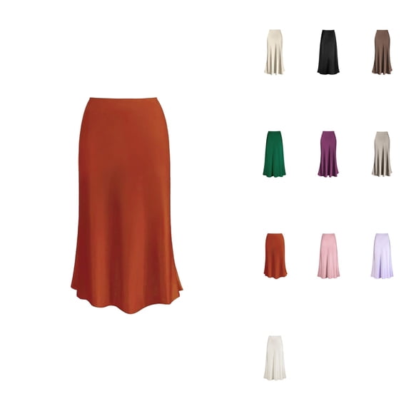 Women's High Waist Satin Maxi Skirt – Solid A-Line Long Skirt with Hidden Elasticized Waistband and Zipper