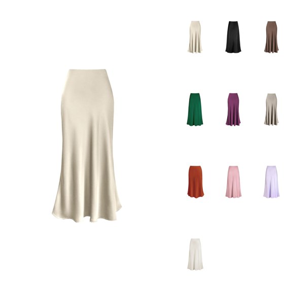 Women's High Waist Satin Maxi Skirt – Solid A-Line Long Skirt with Hidden Elasticized Waistband and Zipper