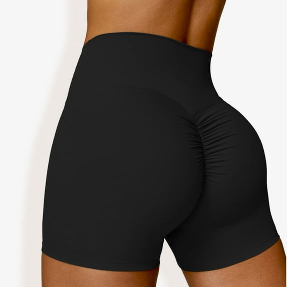 Women's High Waist Scrunch Butt Yoga Shorts- Large, Black