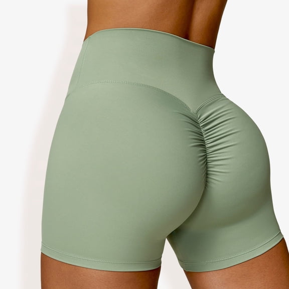Women's High Waist Scrunch Butt Yoga Shorts- X Large, Green