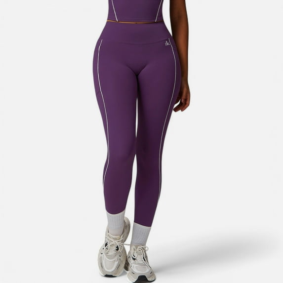Women's High Waist Seam Detail Leggings with Contoured Fit and Stretch Fabric - Large, Purple