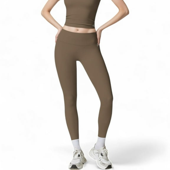 Women's High Waist Seamless Active Leggings with Elastic Waistband and Comfortable Stretch Fabric - Large, Khaki