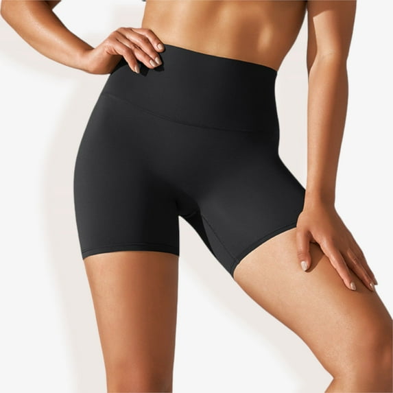 Women's High Waist Seamless Biker Shorts with Compression Fit- Small, Black