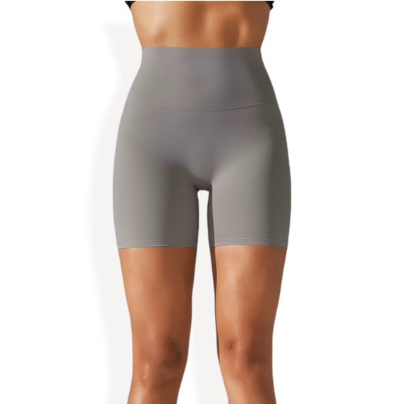 Women's High Waist Seamless Biker Shorts with Compression Fit- Small, Gray