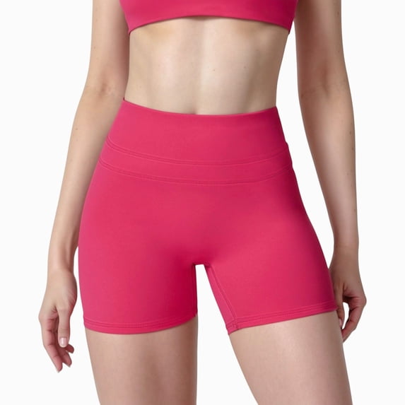 Women's High Waist Seamless Biker Shorts with Wide Waistband and Stretch Fit for Active Comfort - Large, Fuchsia