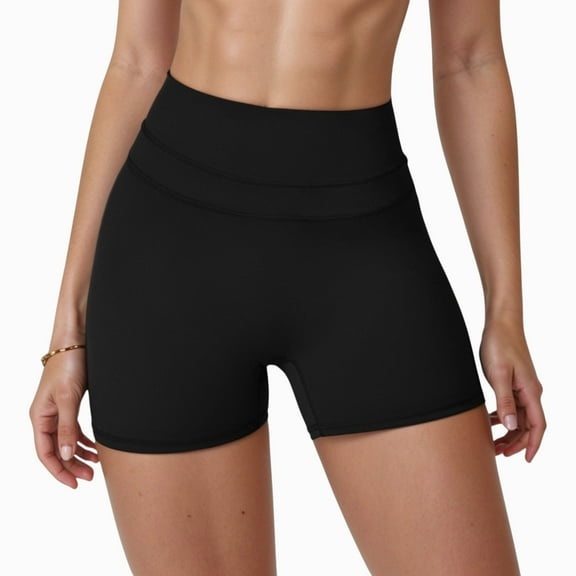 Women's High Waist Seamless Biker Shorts with Wide Waistband and Stretch Fit for Active Comfort - Medium, Black
