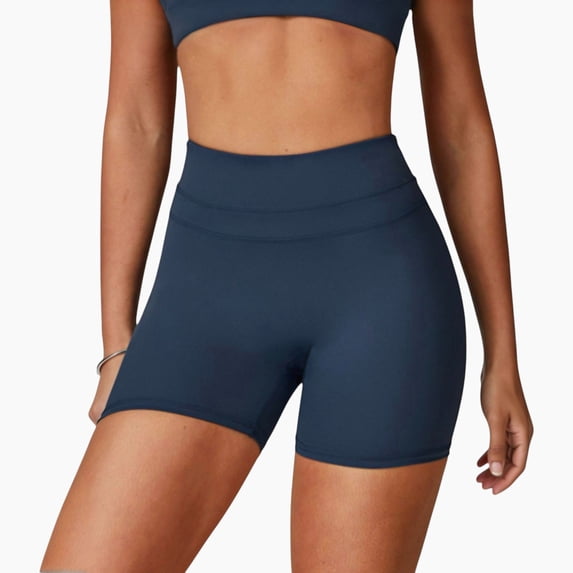 Women's High Waist Seamless Biker Shorts with Wide Waistband and Stretch Fit for Active Comfort - X Large, Navy