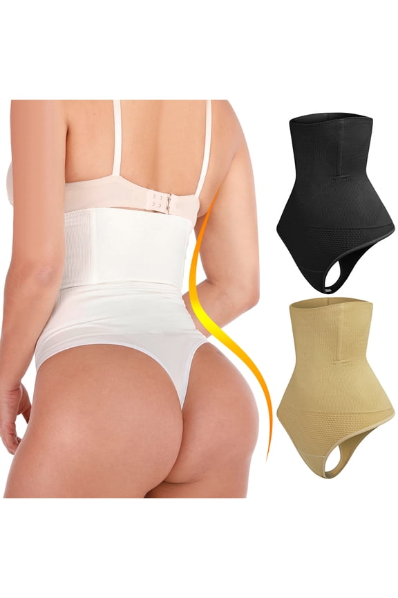Women's High Waist Seamless Body Shaper Briefs Firm Control Tummy Thong Shapewear Panties Girdle Underwear, Beige, XL/2XL