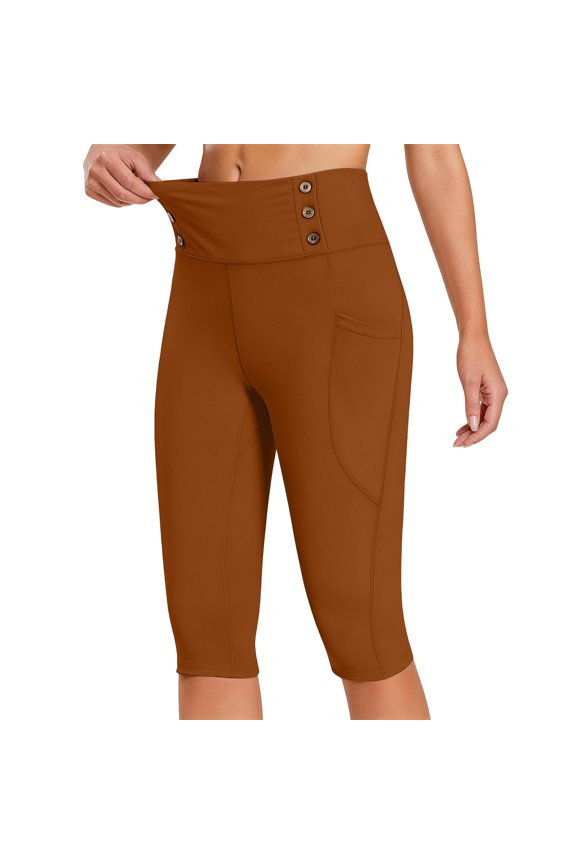 Women's High Waist Seamless Butt Lifting Yoga Shorts,Tummy Control Gym Workout Biker Shorts with Pockets and Button,Textured Compression Athletic Shorts for Summer Gold M