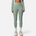thumbnail image 1 of Women's High Waist Seamless Full-Length Leggings with Compression Fit Stretch Fabric and Minimal Logo Detail - Green, Medium, 1 of 7