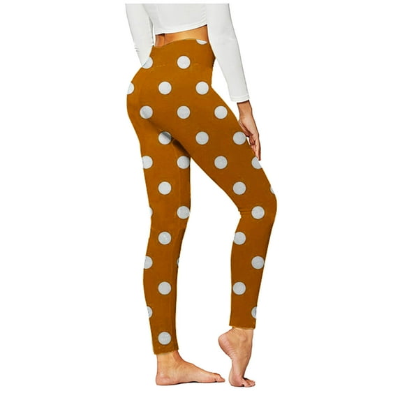 Women's High Waist Seamless Leggings Polka Dots Striped Plaid Graphic Print Gym Yoga Pants Slim Full Length Trousers(Brown,S)