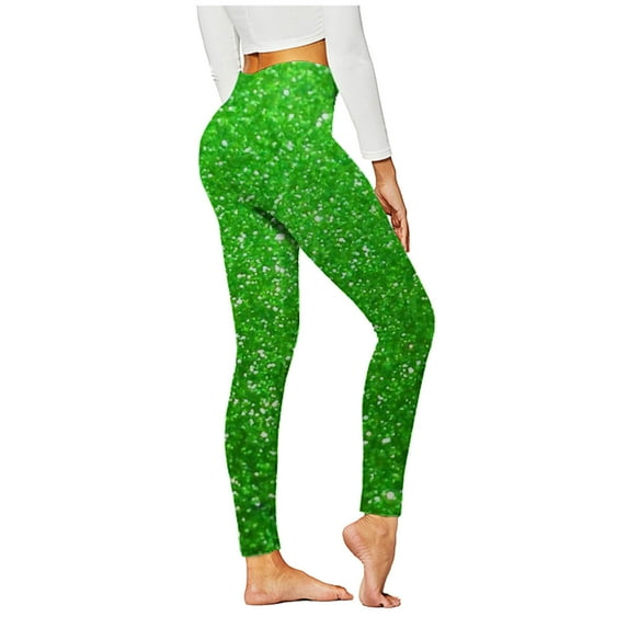 Women's High Waist Seamless Leggings Polka Dots Striped Plaid Graphic Print Gym Yoga Pants Slim Full Length Trousers(Green,XL)