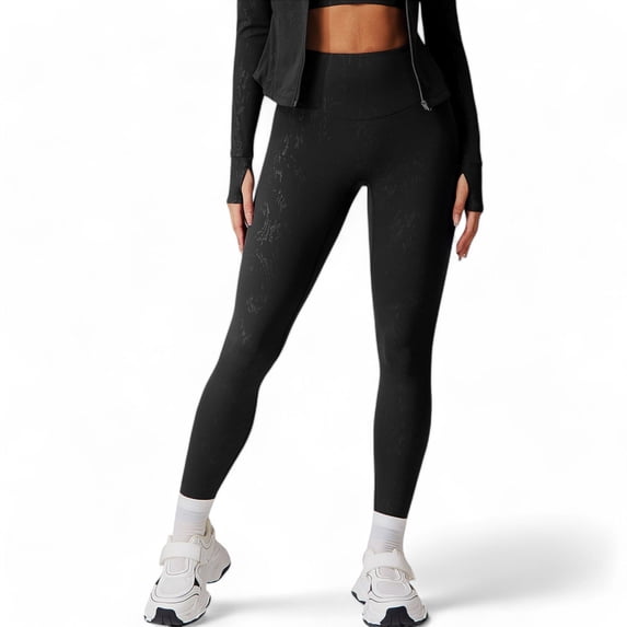Women's High Waist Seamless Leggings with Subtle Textured Pattern - Small, Black