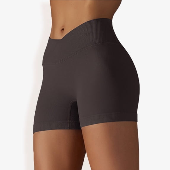 Women's High Waist Seamless Ribbed Biker Shorts- Medium, Brown