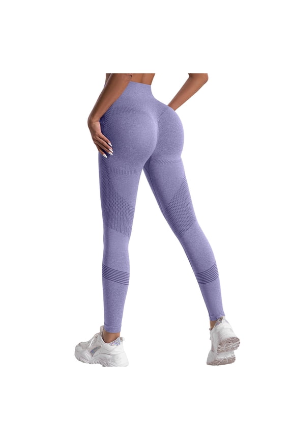 Women's High Waist Seamless Yoga Pants with Tummy Control, Squat-Proof Workout Leggings for Gym, Peach Butt Lifting Compression Fitness Pants,Purple S