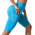 thumbnail image 1 of Women's High Waist Seamless Yoga Shorts with Pockets, Lifting Workout Bottoms,Blue,XL, 1 of 5