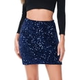 thumbnail image 1 of Women's High-Waist Sequin Mini Skirt Fitted Bodycon Glittering Design- Large, Navy Blue, 1 of 6