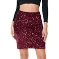thumbnail image 1 of Women's High-Waist Sequin Mini Skirt Fitted Bodycon Glittering Design - Medium, Burgundy, 1 of 6