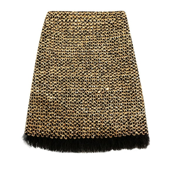 Women's High Waist Sequin Wrap Skirt Fall Winter Stretchy Slim Fit Fringe Midi Skirt Elegant Party Night Out Skirt for Women