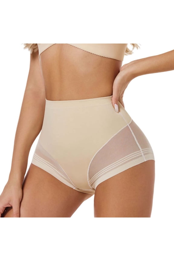 Women's High Waist Shaping Panties, Striped Mesh Panels, Firm Compression to Shape Waist & Hip Lines Daily White M