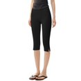 thumbnail image 1 of Women's High Waist Side Slit Capri Leggings, Butt Lifting Tight Fit Yoga Pants with Slimming Effect, Stretchy Workout Crop Tights for Running Fitness Gym Daily Wear Black S, 1 of 5