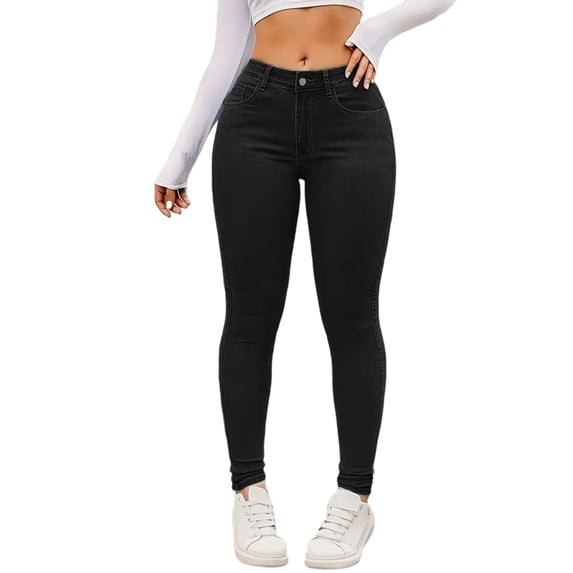 Women's High Waist Skinny Jeans - Moderate Stretch Denim Pants, Black Size XXL