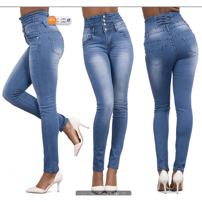 Women's High Waist Skinny Jeans,Retro Slim Skinny Stretchy Butt Lifting  Jeans with Buttons Denim Trousers Pants 