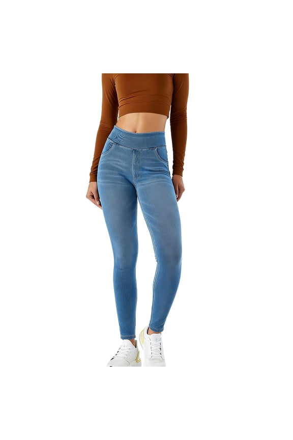 Women's High Waist Skinny Stretch Jeans Shaping Butt Lifting Denim Pants Light Blue