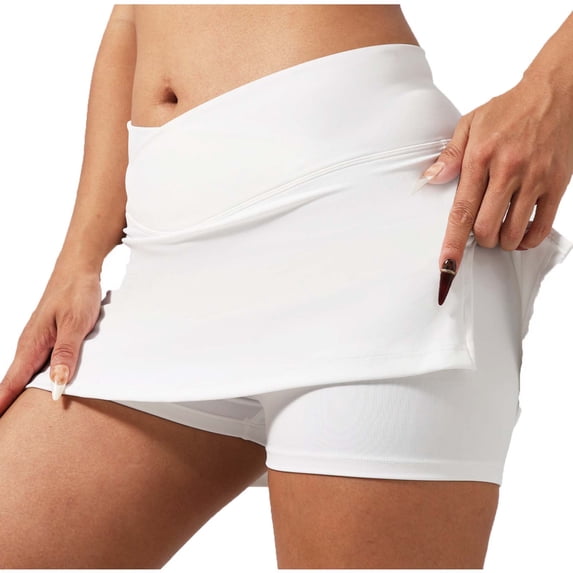 WAGUTH Women's High Waist Skort Skirt Slit Hem Built-in Shorts Quick Dry Athletic Skirt for Workout,White,L