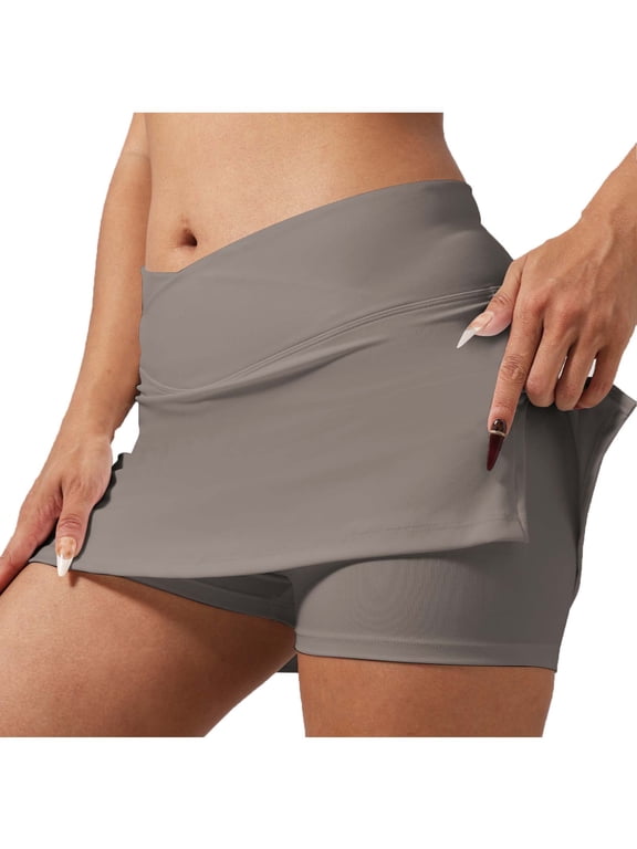 Women's High Waist Skort Skirt Slit Hem Built-in Shorts Quick Dry Athletic Skirt for Workout,Dark Gray,L