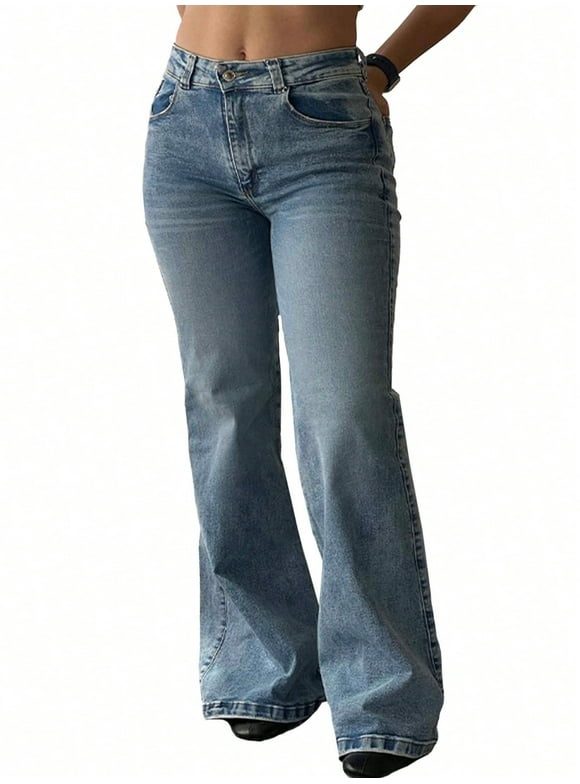Women's High Waist Slim Fit Flare Jeans Y2K 90s Bell Bottoms Vintage Washed Denim for Casual,Streetwear
