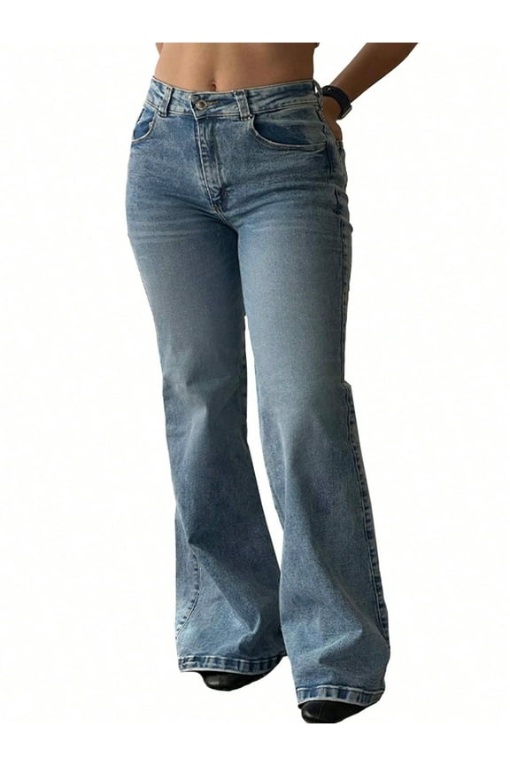 Women's High Waist Slim Fit Flare Jeans Y2K 90s Bell Bottoms Vintage Washed Denim for Casual,Streetwear