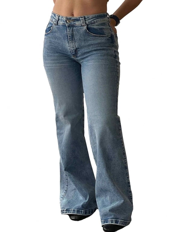 Women's High Waist Slim Fit Flare Jeans Y2K 90s Bell Bottoms Vintage Washed Denim for Casual,Streetwear