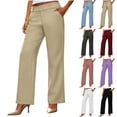 thumbnail image 1 of Women's High Waist Slim Suit Pants, Back Elastic Waist Button Zip Fly Side Pocket Polyester Trousers, Wrinkle Resistant Commute Bottoms for Office Date Summer | TruHer,Gray L, 1 of 7