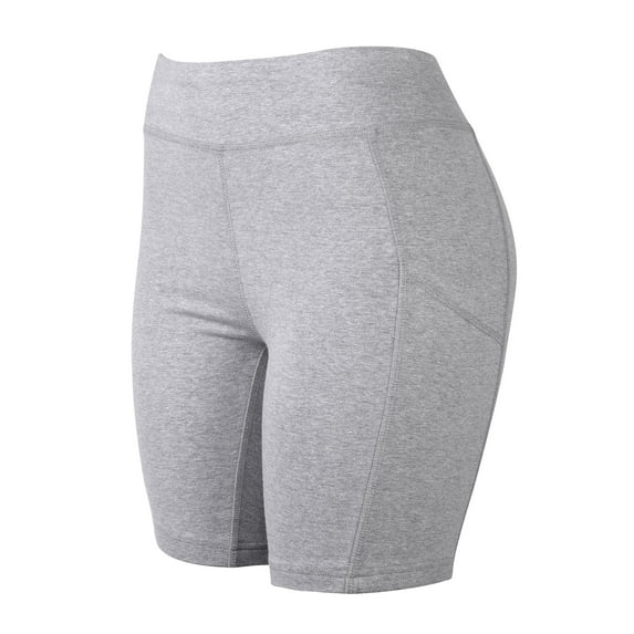 Women's High Waist Soft Ultra Stretch Yoga Shorts Leggings with 2 Side Pockets Pack of 3 Heather Grey