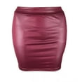 thumbnail image 1 of Women's High Waist Solid Color Faux Leather Mini Skirts Summer Bodycon Hip Wrap Skirts Wine XXL, 1 of 2