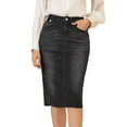 thumbnail image 1 of Women's High Waist Solid Jean Skirt Back Vent Midi Length Denim Skirts Color: Black Size: MEDIUM, 1 of 4