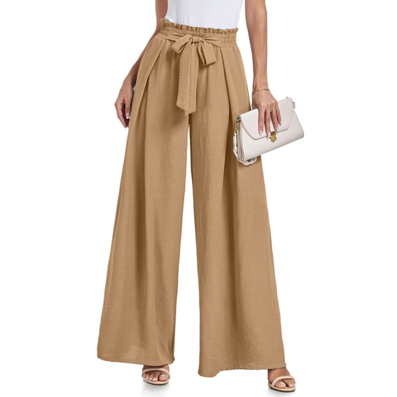 Women's High Waist Solid Print Wide Leg Pants, Soft Stretchy Polyester Casual Loose Lounge Pants for Everyday Wear