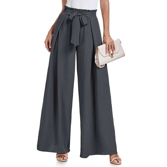 Women's High Waist Solid Print Wide Leg Pants, Soft Stretchy Polyester Casual Loose Lounge Pants for Everyday Wear