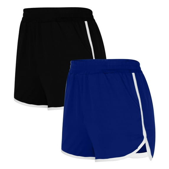 Women's High Waist Spandex Yoga Shorts 2PCS Solid Color Shorts for Women Casual Loose Comfy Elastic Waist Yoga Athletic Short Pants Trendy Beach Shorts with Pockets Holiday Gift Finder Blue XL