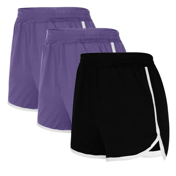 Women's High Waist Spandex Yoga Shorts 3PCS Solid Color Shorts for Women Casual Loose Comfy Elastic Waist Yoga Athletic Short Pants Trendy Beach Shorts Multicolor L