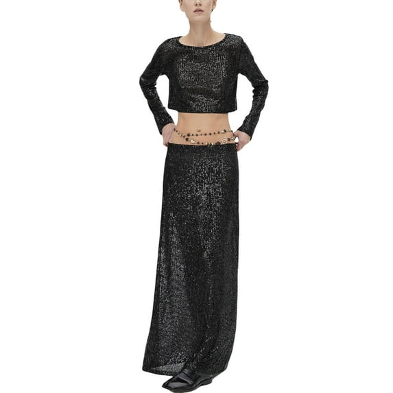 Women's High Waist Sparkly Sequins Midi Skirt Pencil Cocktail Party Skirt