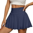 thumbnail image 1 of Women's High Waist Sporty Pleated Short Skirt - Stretchy Solid Color Skirt with Built-in Shorts & Pockets for Yoga, Gym, and Active Lifestyle,Dark Blue 2XL, 1 of 5