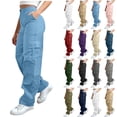 thumbnail image 1 of Women's High Waist Straight Leg Cargo Pants,Multi Side Pockets with Button,Light Blue,Women's Capri XXXL, 1 of 7