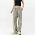 thumbnail image 1 of Women's High Waist Straight Leg Jeans, Drawstring Waist Baggy Mom Jeans, Relaxed Fit Wide Leg Denim Pants for Casual Wear, Street Style and Daily Outfits-Yellow, 1 of 4