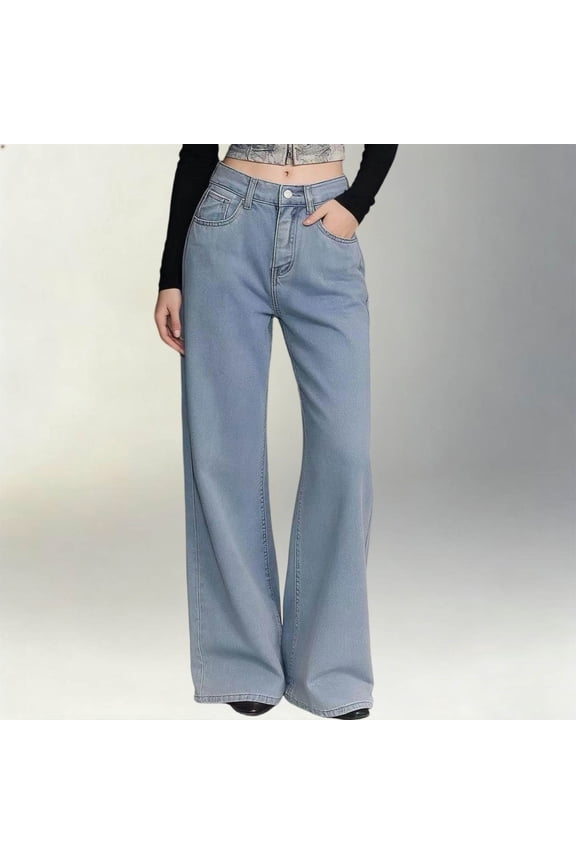 Women's High Waist Straight Leg Jeans Fashion Washed Denim Relaxed Wide Leg Fit Slim Stylish Casual Comfortable All Match Daily Wear Pants Light Blue S