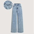 thumbnail image 1 of Women's High Waist Straight Leg Jeans, Faux Rhinestone Embellished Denim Pants, Loose Fit Casual Jeans for Daily Wear, Street Style and Plus Size Outfits Light Blue S, 1 of 5