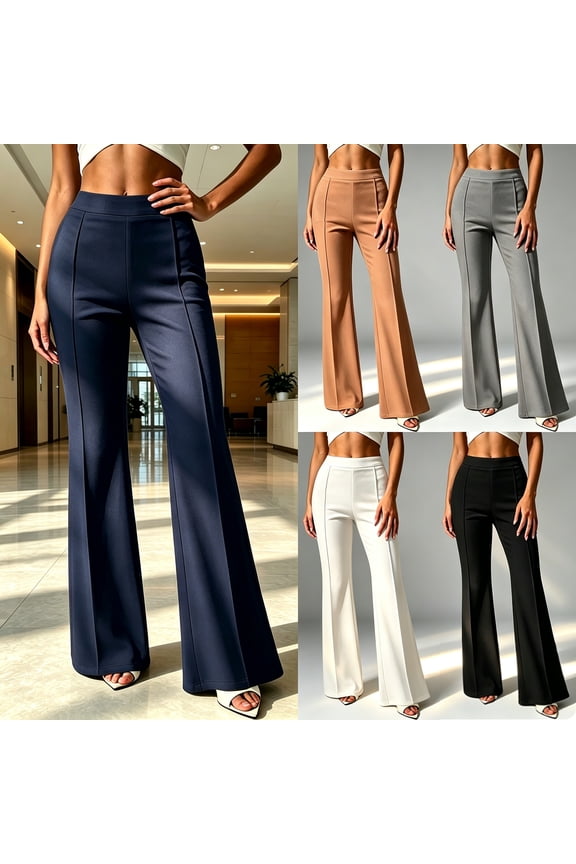Women's High Waist Straight Leg Pants, Breathable & Comfortable Solid Color Business Casual Long Trousers for Work Daily Wear Casual | TruBelle,Khaki L