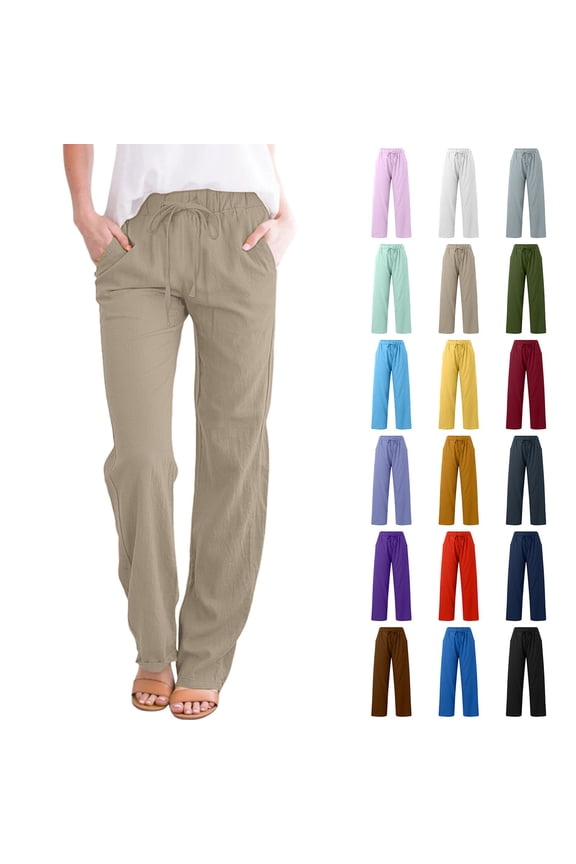 Women's High Waist Straight Leg Pants, Elastic Drawstring Paper Bag Waist Palazzo Trousers with Side Pockets, Loose Fit Casual Lounge Pants for Daily Wear, Travel and Outings