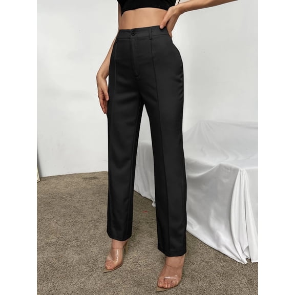 Women's High Waist Straight Leg Pants, Front Seam Fitted Trousers for Work, Office, Everyday & Business Casual Wear